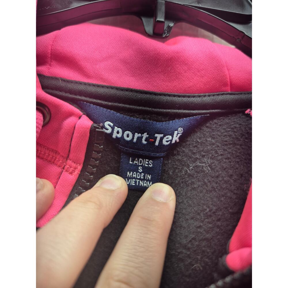 Sports Tek Sweater Womens Size Large Pink Black Colorblock Zip Up Drawstring - Picture 4 of 8
